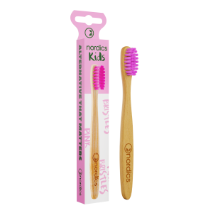 Periuta de dinti pentru copii din bambus +4 ani - roz Nordics