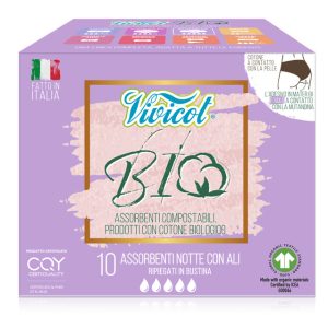 Absorbante de noapte din bumbac compostabil ecologic 5 picaturi 10buc Vivicot