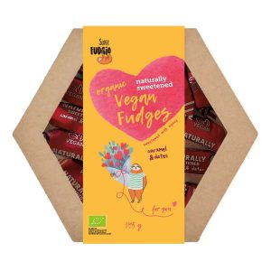 Cutie cadou cu caramele - aroma caramel si curmale bio 195g Super Fudgio