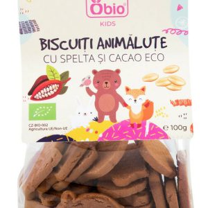 Biscuiti animalute cu spelta si cacao bio 100g Obio