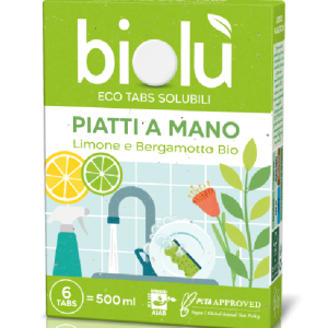 Tablete pentru spalat vase manual cu lamaie si bergamota ecologice 6 bucati 14.25g Biolu