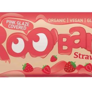 Baton cu capsuni invelit in glazura roz bio 30g Roobar