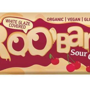 Baton cu visine invelit in glazura alba bio 30g Roobar