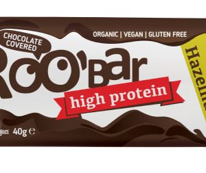 Baton proteic cu alune de padure invelit in ciocolata bio 40g Roobar
