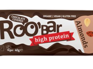 Baton proteic cu migdale invelit in ciocolata bio 40g Roobar
