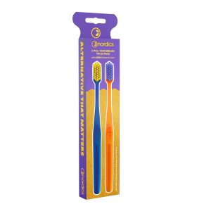 Pachet 2 periute de dinti pentru adulti - albastru si galben Nordics