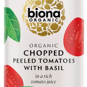 Rosii decojite maruntite cu busuioc la conserva bio 400g Biona