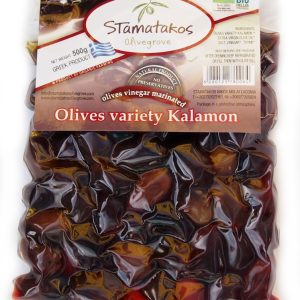 Masline kalamata vidate marinate in otet bio 500g Stamatakos Olivegrove